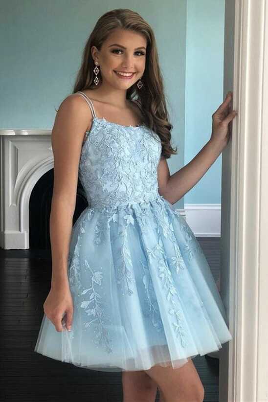 Light Blue Lace Homecoming Dress 2021, Short Prom Dress, Formal ...