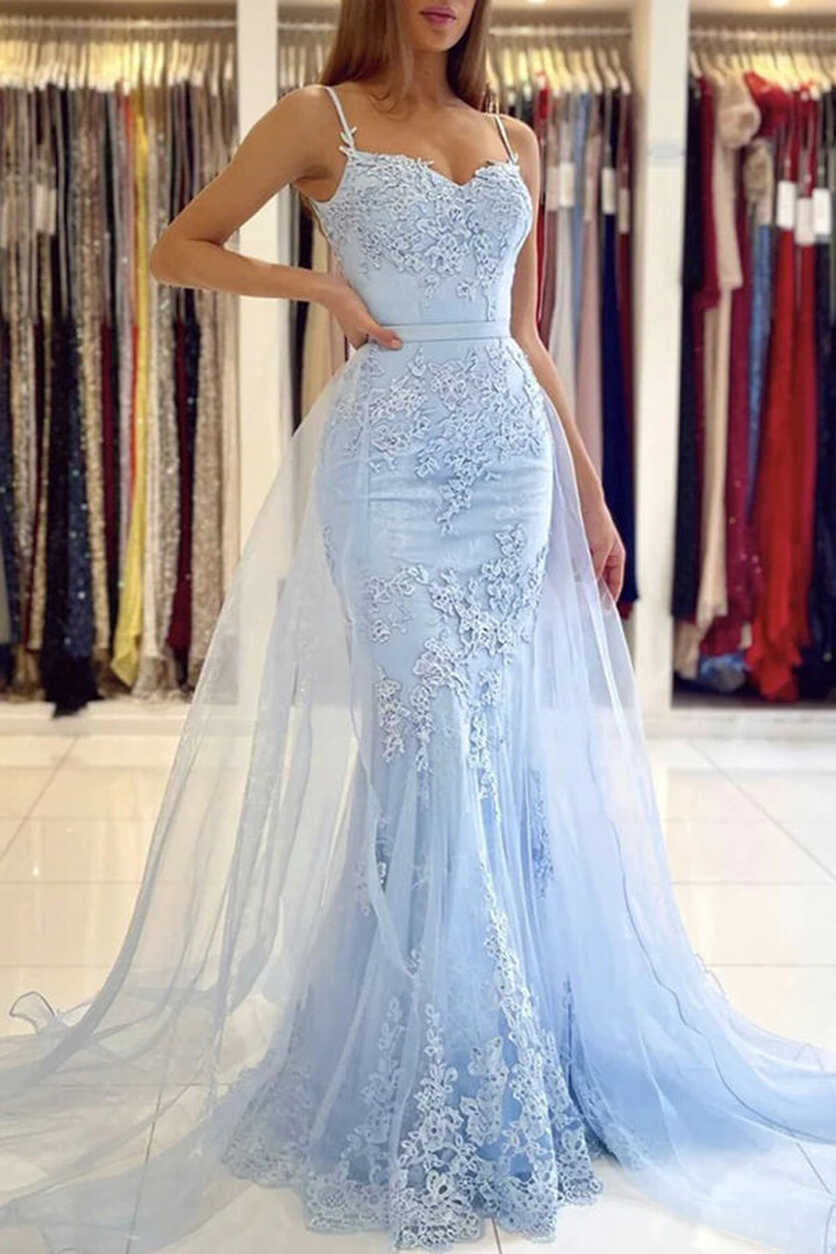 Light Blue Lace Mermaid Prom Dress, Evening Gown, MP728 | Musebridals