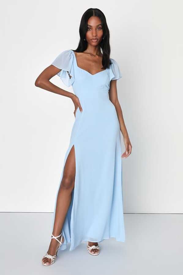 Light Blue Maxi Dress - Tie-Back Dress - Flutter Sleeve Dress - Lulus