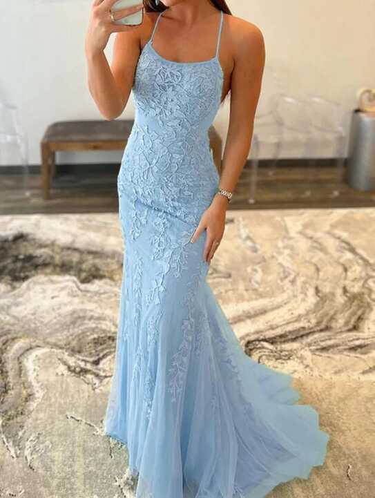 Light Blue Mermaid Prom Dress 2023 Prom Dresses Winter Formal ...