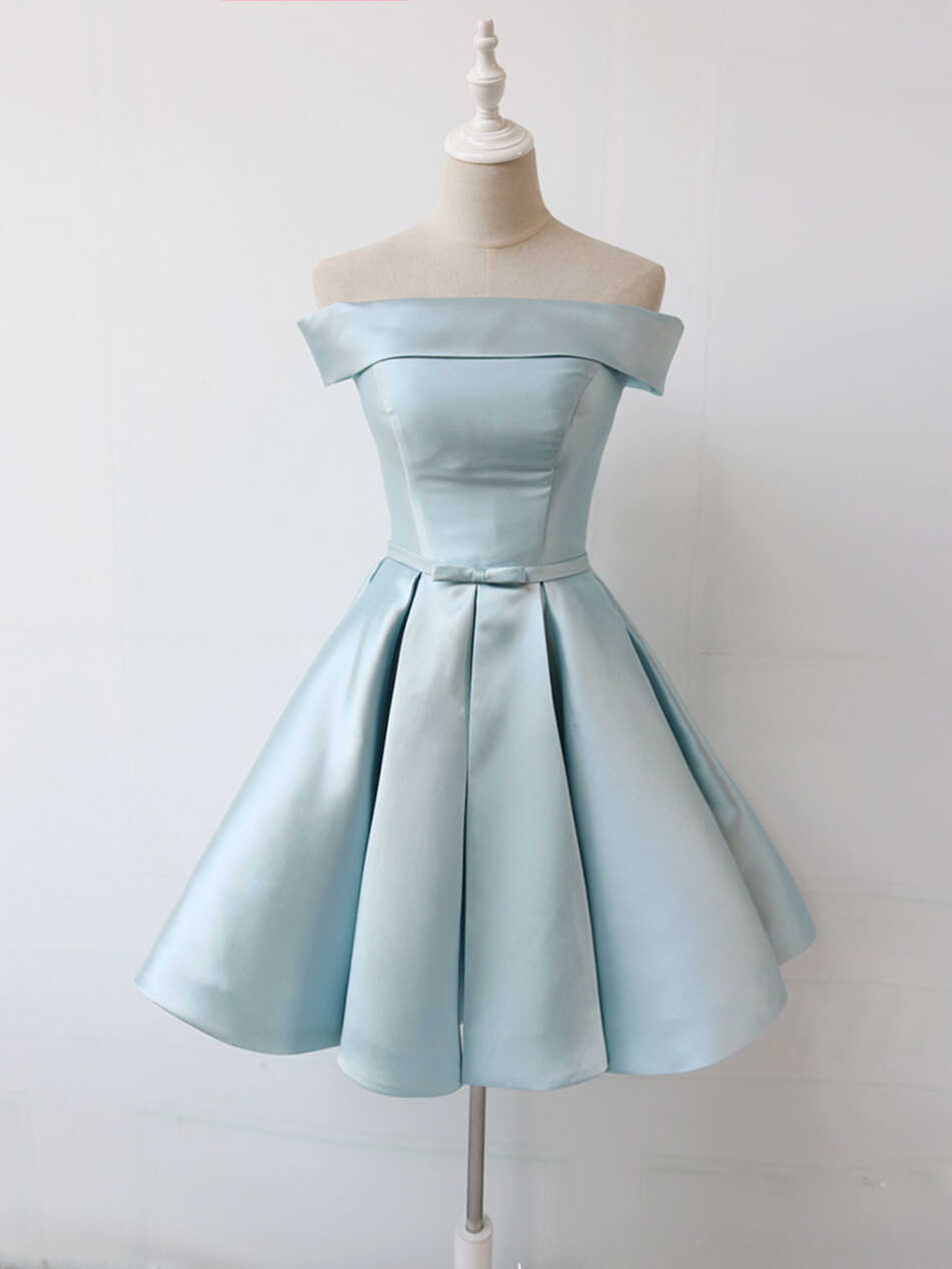 Light Blue Off The Shoulder Satin Homecoming Dress 8th Grade Dance ...