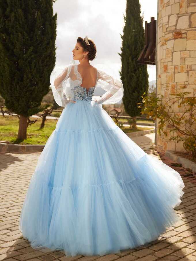 Light Blue Princess Tulle Maxi Sweetheart Prom Dress – Sultan Dress