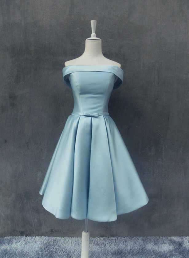 Light Blue Satin Knee Length Homecoming Dress, Cute Formal Dress ...