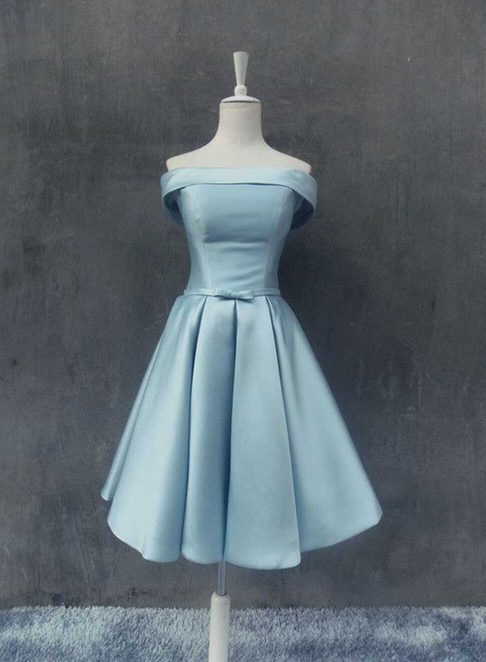 Light Blue Satin Knee Length Homecoming Dress, Lovely Formal Dress ...