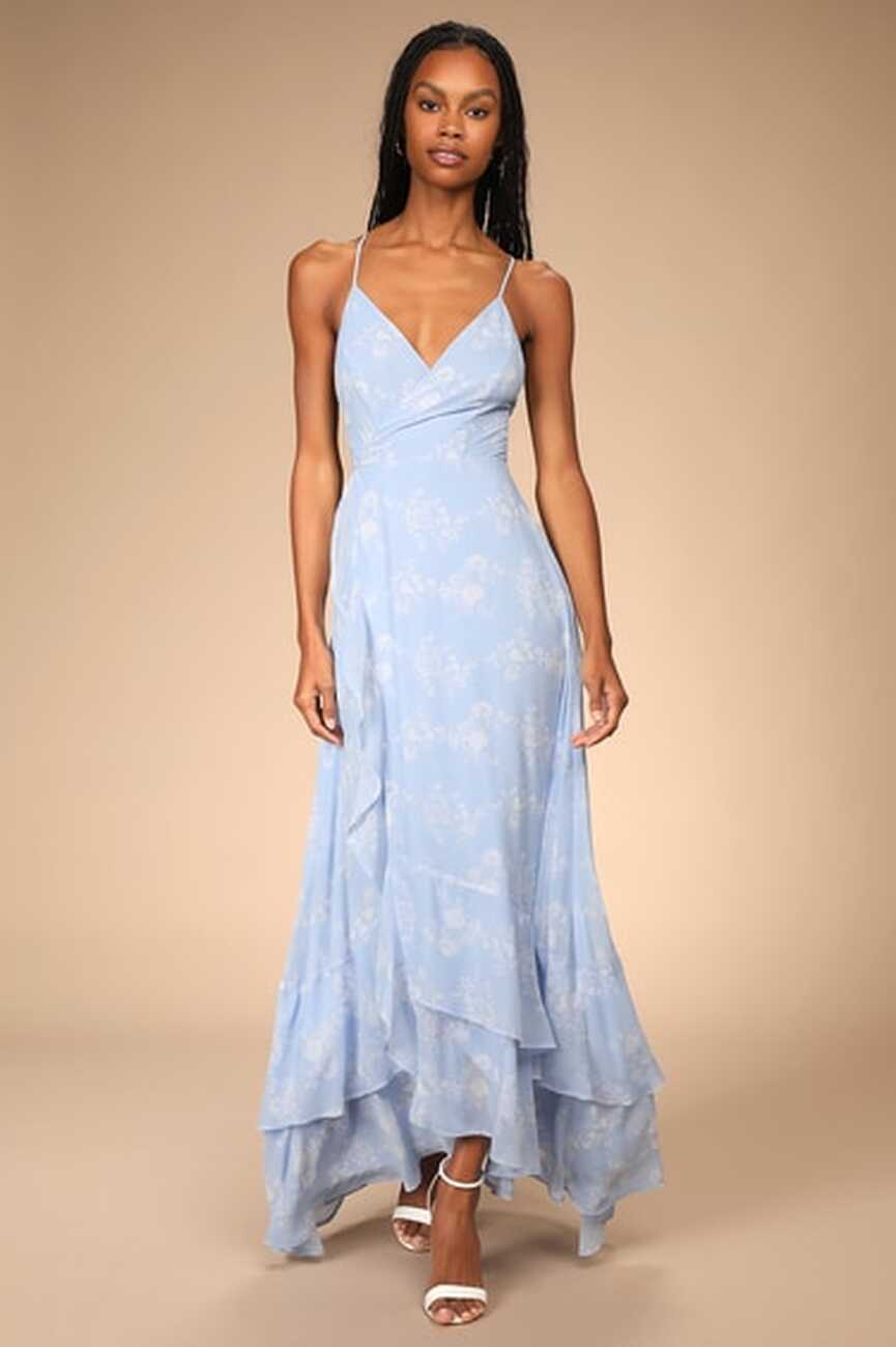 Light Blue Wrap Maxi Dress - Lace-Up Dress - Ruffle Maxi Dress - Lulus