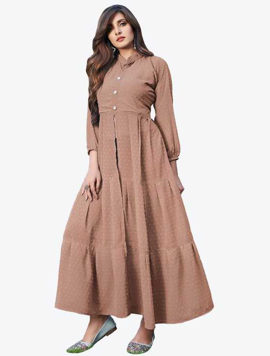 Light Brown Georgette Indo Western Long Designer Kurti Online ...