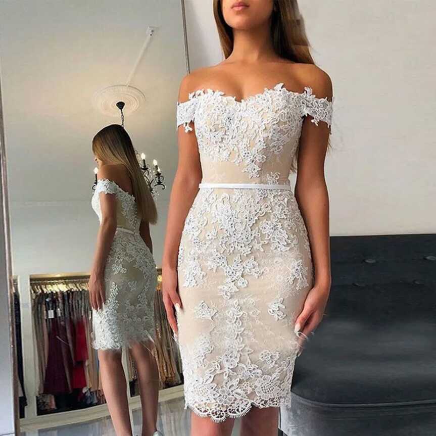 Light Champagne Beaded Cocktail Dresses Knee Length Short White ...