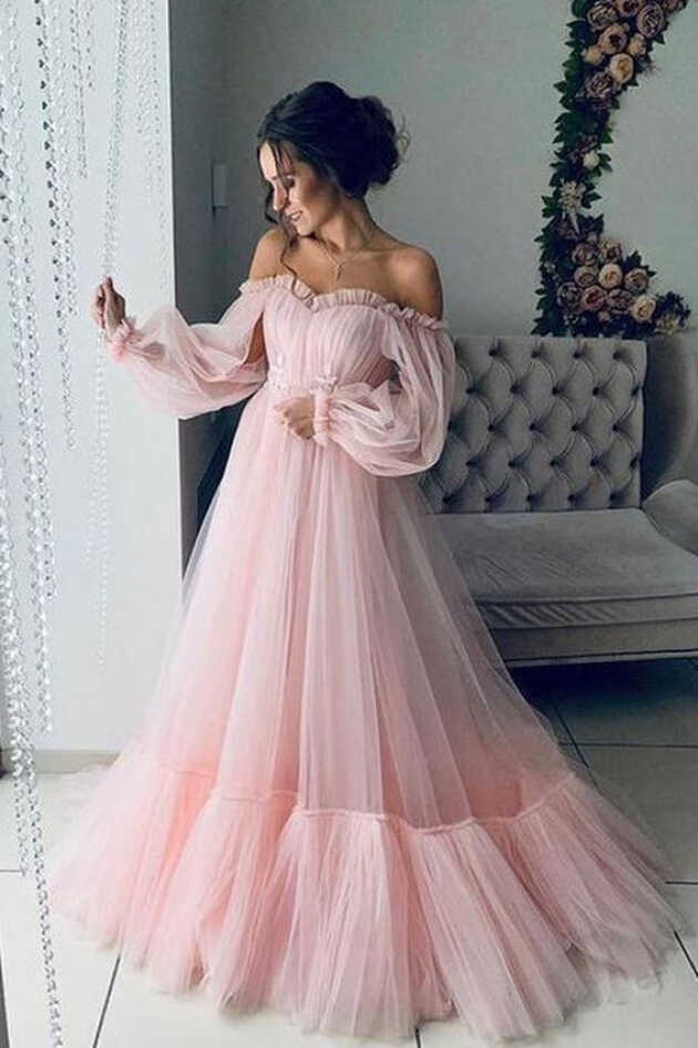 Light Pink Long Sleeves Petite Short Formal Dresses 2021 - Bridelily