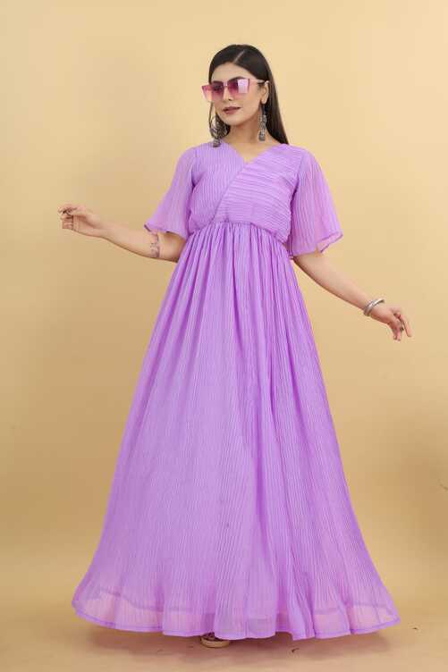 Light Purple Colour Pleated Georgette Designer Emerald Gown – The ...