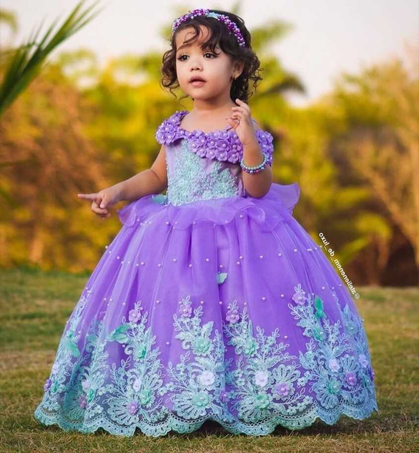 Light Purple Flower Girl Dresses For Photoshoot Pearls Litter Kids ...