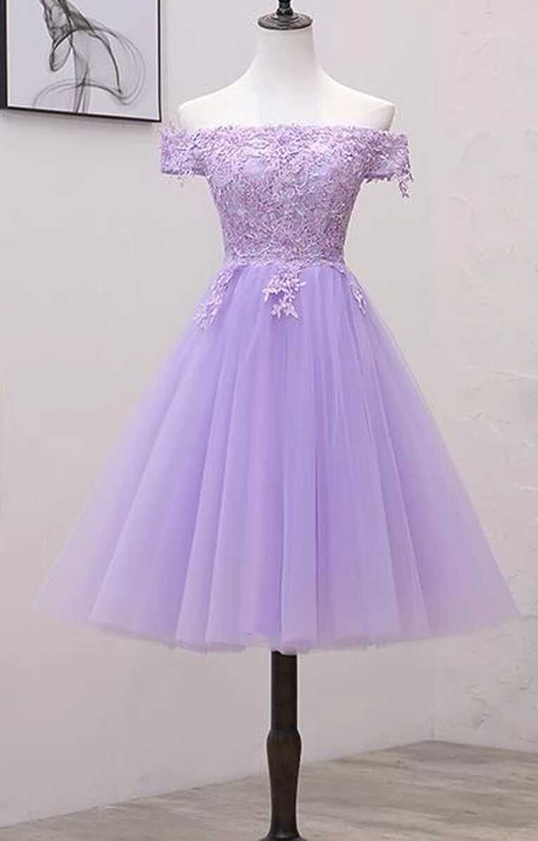 Light Purple Lace And Tulle Off The Shoulder Homecoming Dress ...