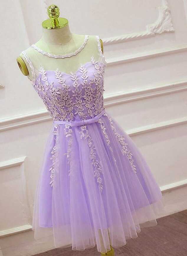 Light Purple Tulle Knee Length Short Prom Dress, Cute Lavender ...