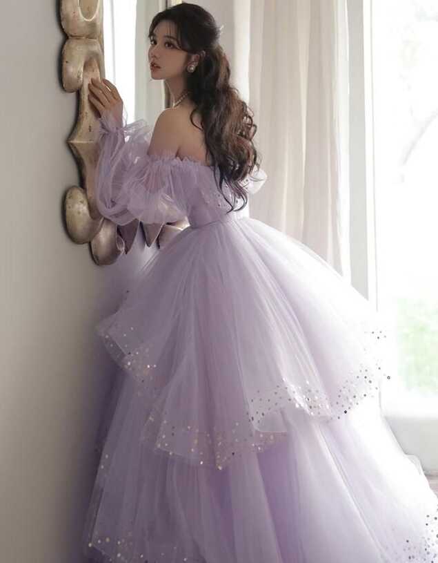 Light Purple Tulle Layers Ball Gown Princess Formal Dresses, Long ...