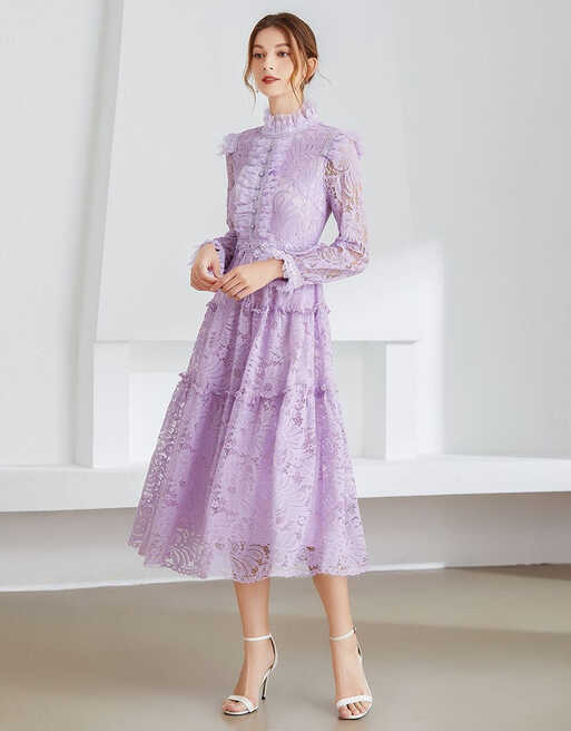 Lilac Lavender lace Midi dress – Comino Couture