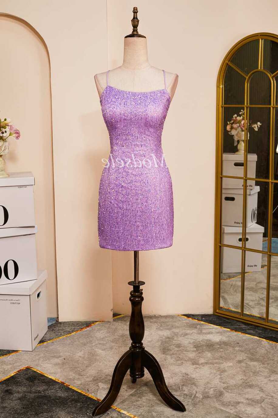 Lilac Sequin Lace-Up Fitted Short Homecoming Dress – Modsele