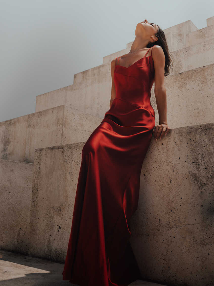 Lilou | Satin Red Evening Dress - Galia Lahav