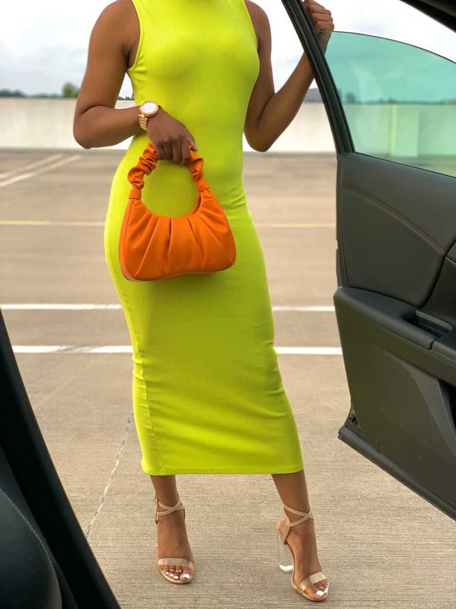 Lime green/orange color block Outfit Inspo