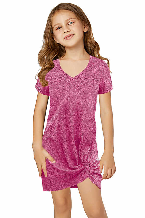 Little Girls&#39; V Neck T-shirt Mini Dress with Twist Hem – ALELLY