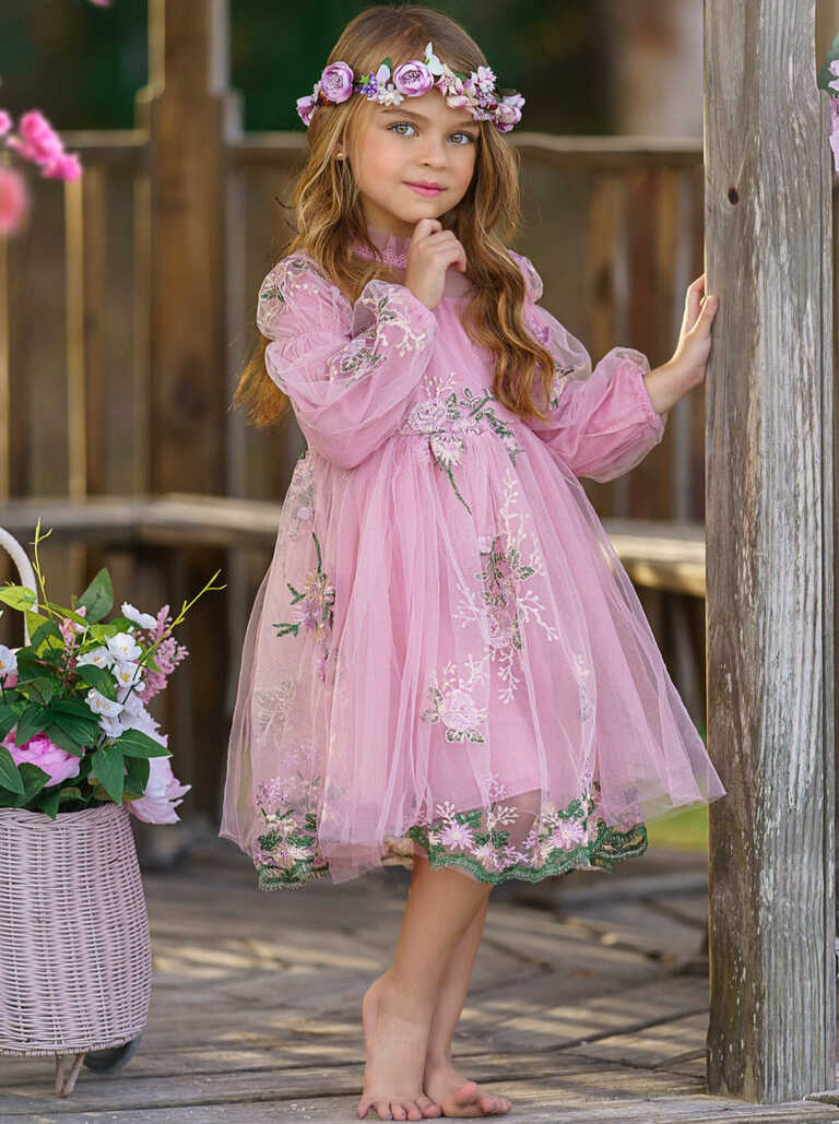 Little Girls Flower Embroidered Lace Dress | Toddler Spring ...