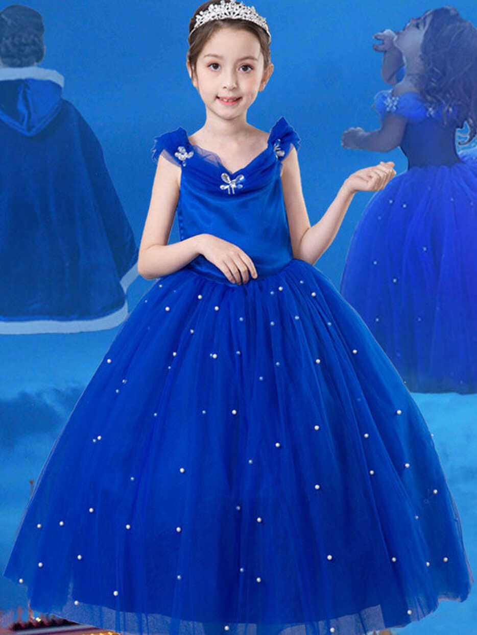 Little Girls Royal Blue flower girl dress Princess Beaded Kids ...