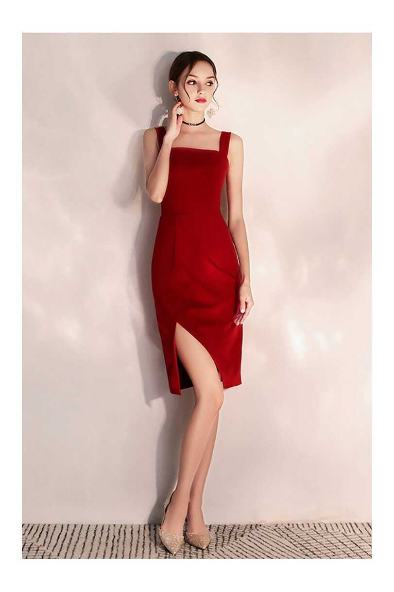 Little Red Short Party Dress Bodycon Fitted With Slit - $64.98 ...