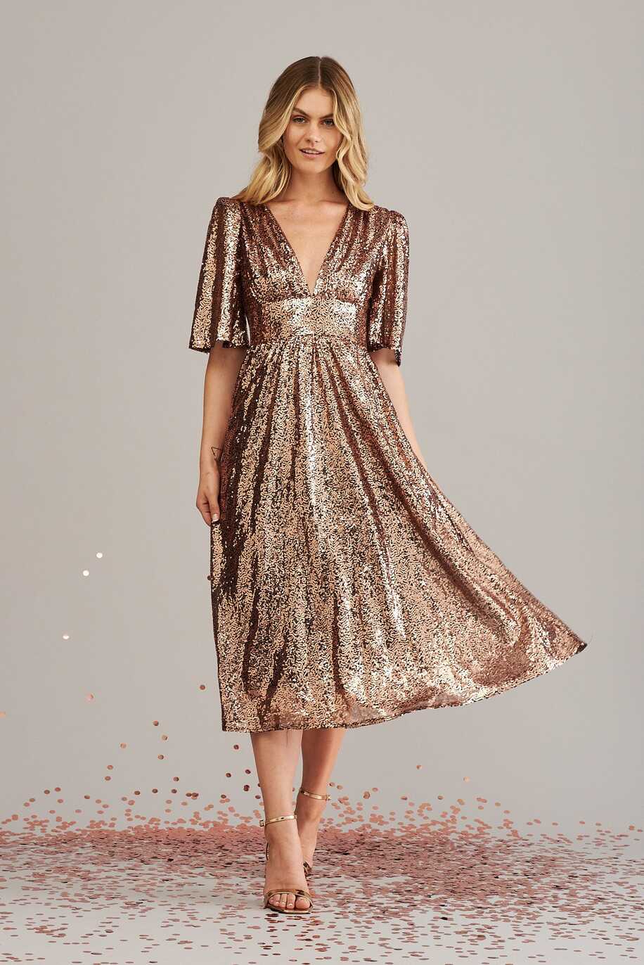 Livorno Midi Dress In Rose Gold Sequin – St Frock