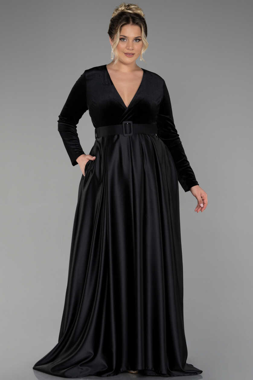 Long Black Velvet Oversized Evening Dress ABU3389 | Abiyefon.com