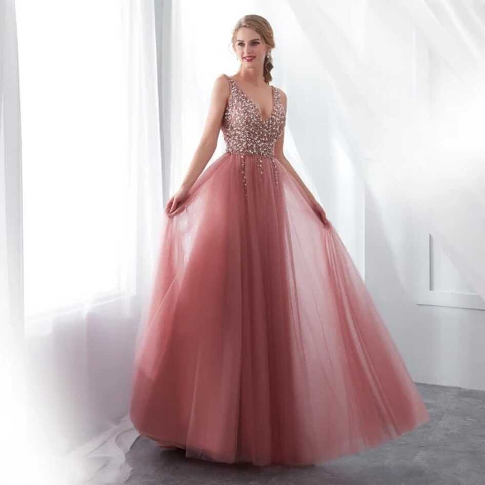 Long Evening Dresses Dusty Pink Formal Prom Dresses Cocktail Wear ...