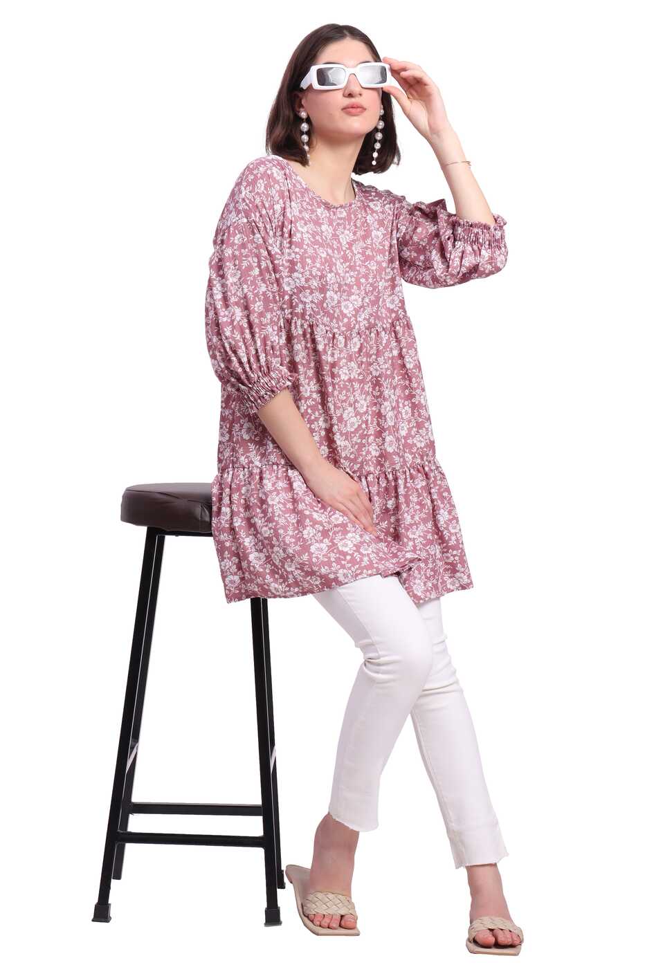 Long Floral Top with Five Sleeve – ZERAC