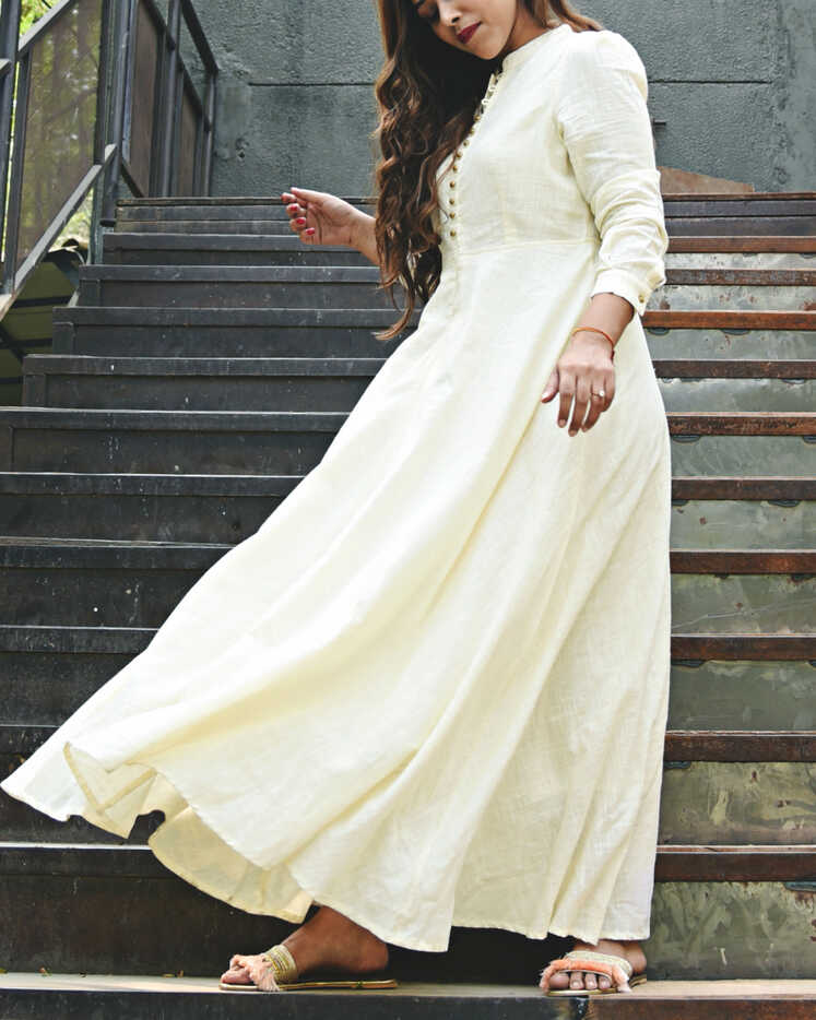 Long Flowing Off-white Maxi Dress by Gulaal | The Secret Label