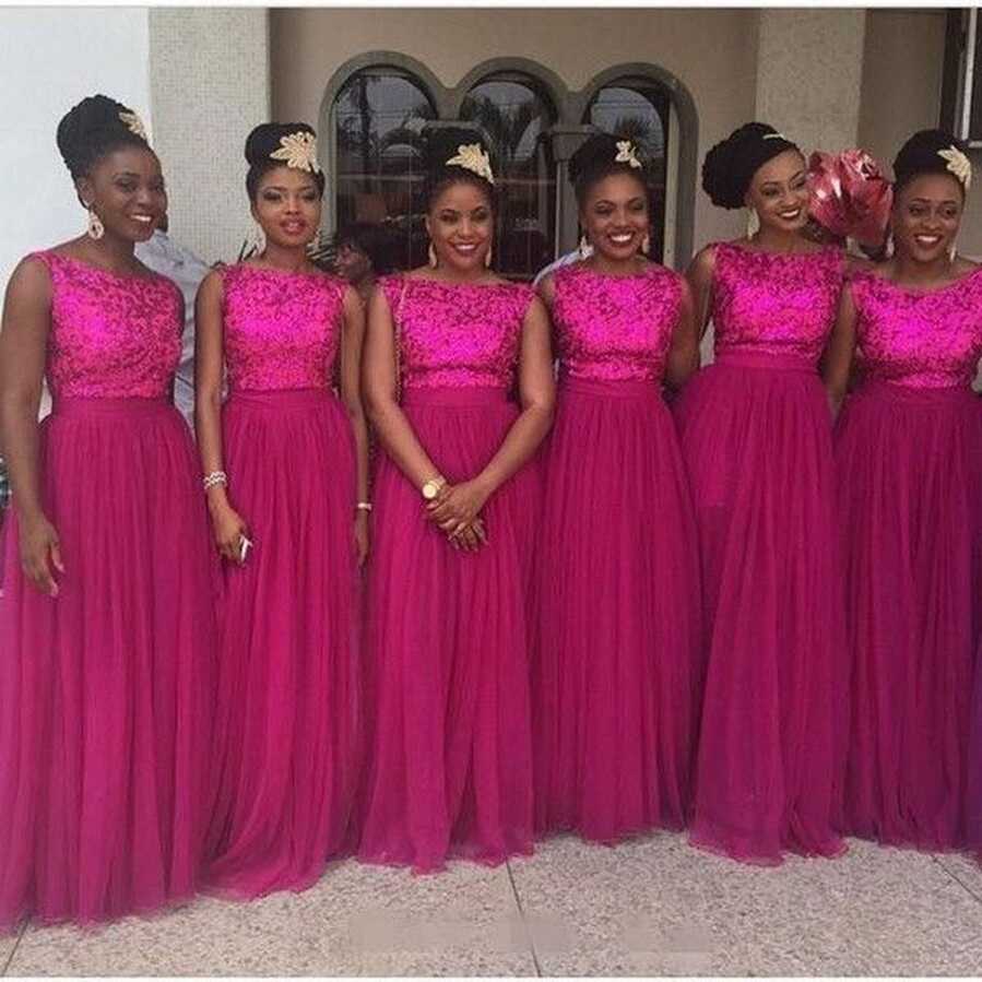 Long Fuschia Bridesmaids Dress Hot Pink Lace Bridesmaid Dresses ...