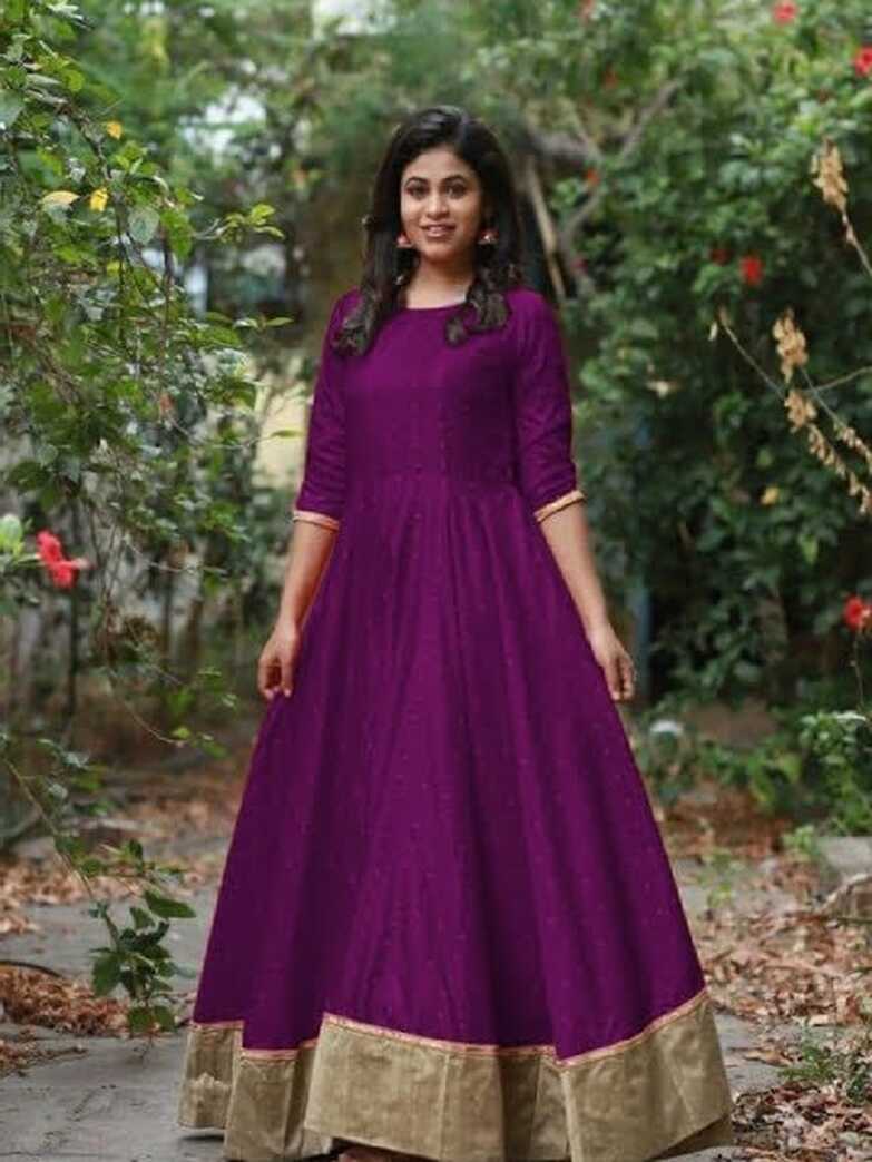 Long Gown Dress In Purple Color With Jacard border - Spegrow Mart