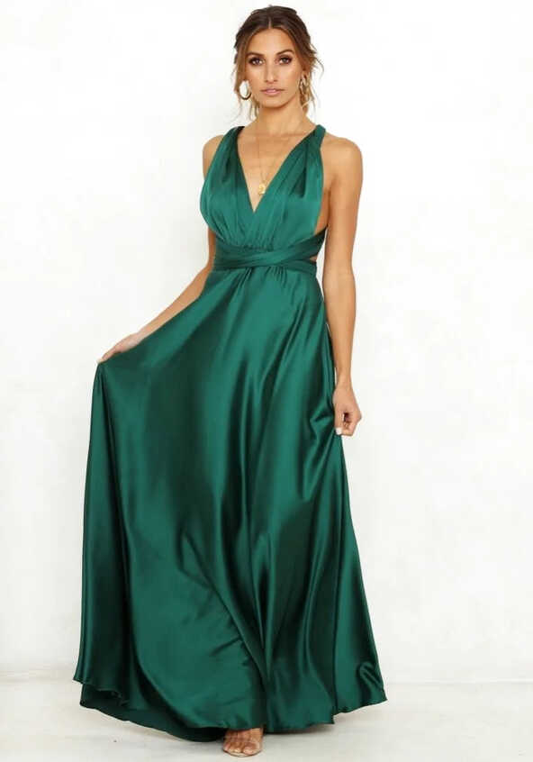 Long Green Satin Dress | Miss Satin