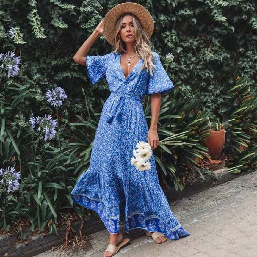 Long Hippie Chic Dress in Blue | Boho Mood