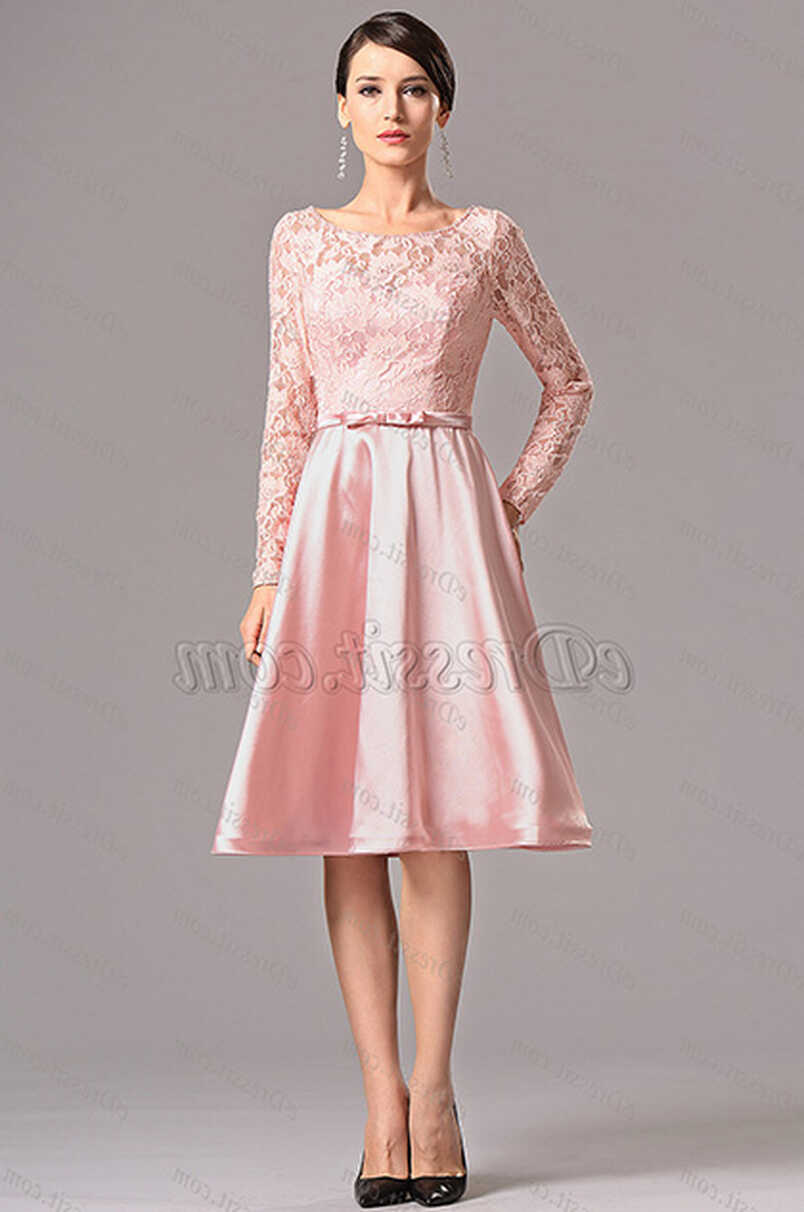 Long Lace Sleeves Pink Knee Length Party Dress (X04151801-1 ...