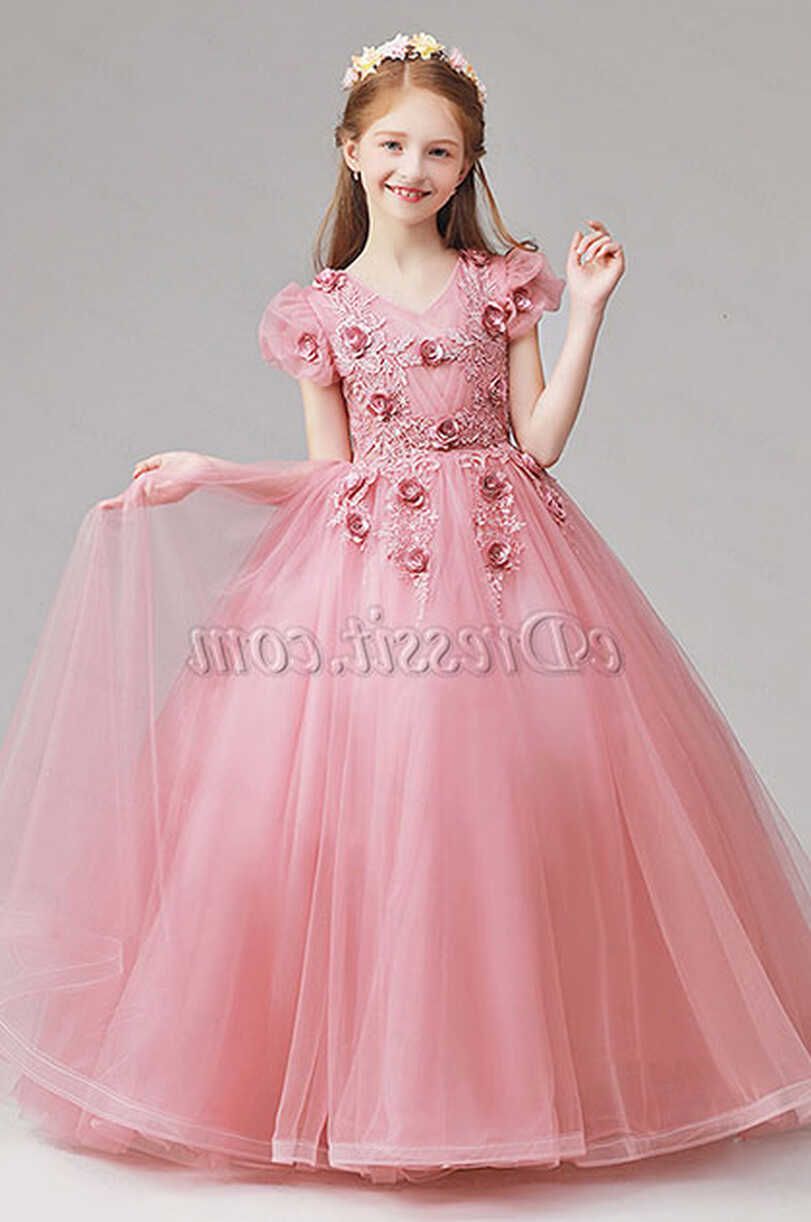 Long Lovely Pink Flower Girl Dress (27190946) - eDressit