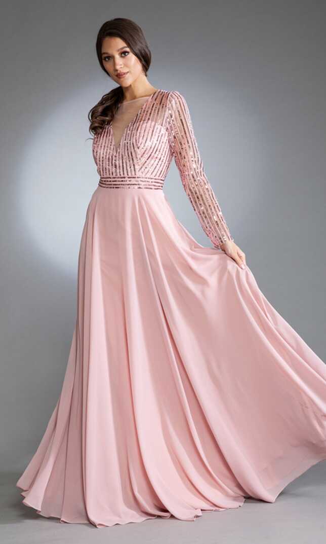 Long Modest Prom Dress with Long Sleeves - PromGirl