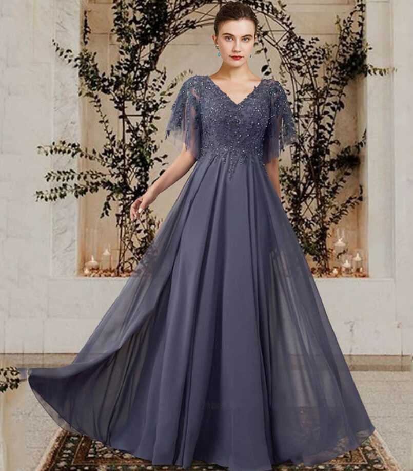 Long Mother of the Bride Chiffon Dress Elegant Wedding Guest Gown ...