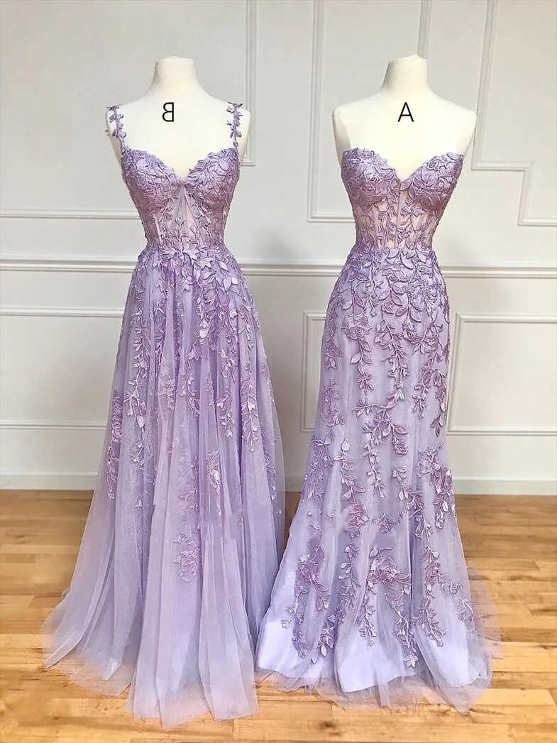 Long Purple Lace Prom Dresses, Long Purple Lace Formal Homecoming ...