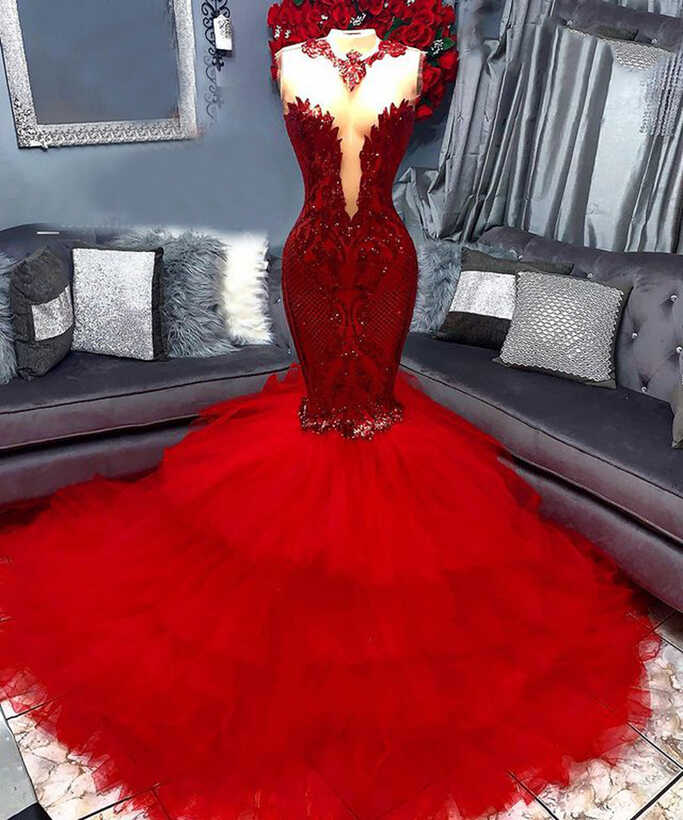 Long Red Prom Dresses 2023 Sexy Mermaid Sparkly Sequined African ...