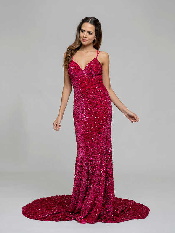 Long Sheath Sparkly Sequin Prom Dresses V-neck Criss-cross Back ...