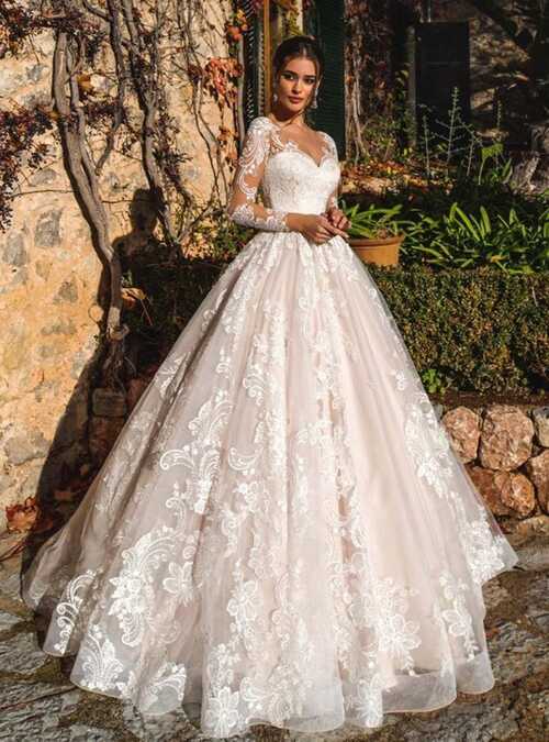 Long Sleeve Appliques Lace Wedding Dresses A Line Beading Boho ...