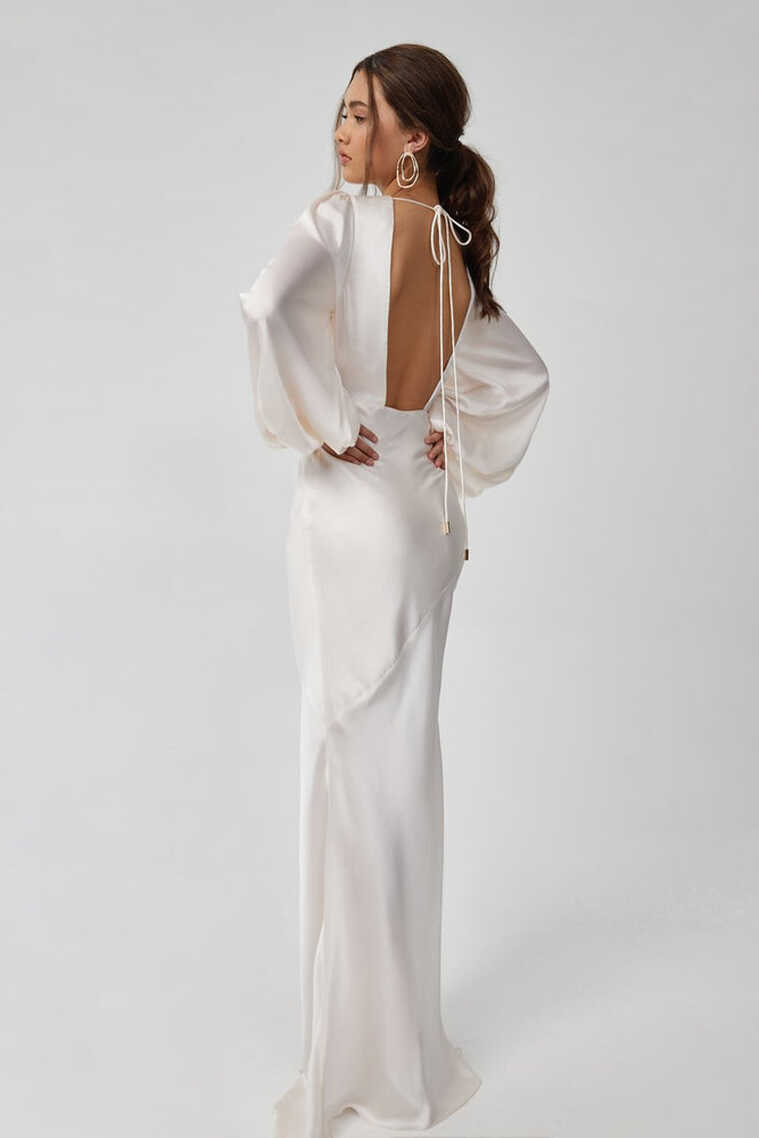 Long Sleeve Backless Maxi Dress | Pale Oyster Blush – The Wedding Edit