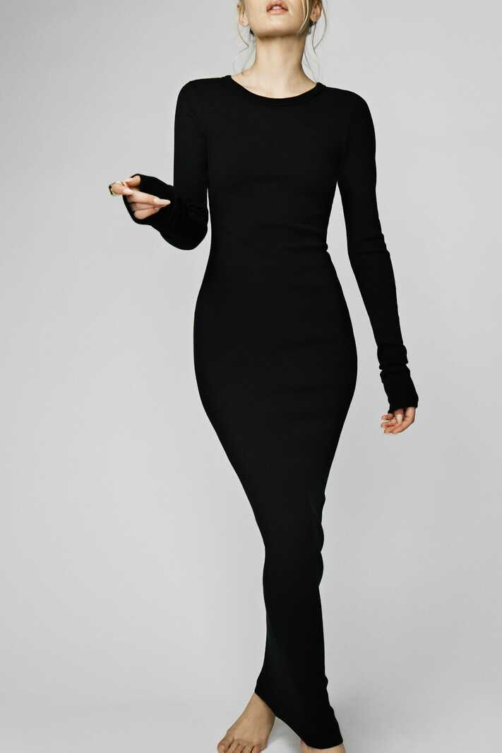 Long Sleeve Crewneck Maxi Dress Black | ÉTERNE