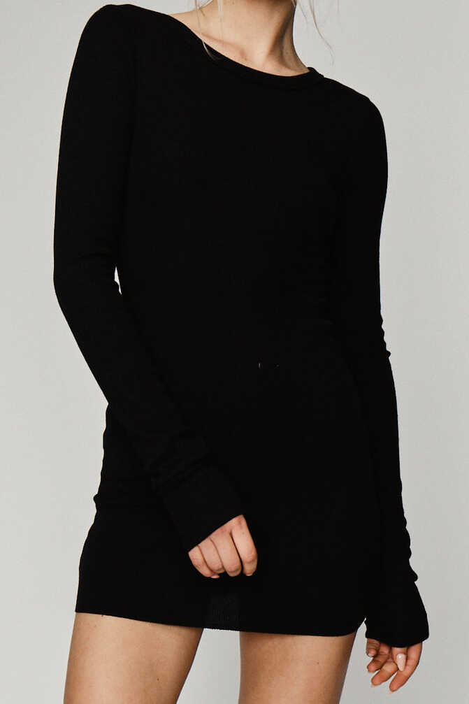 Long Sleeve Crewneck Mini Dress Black | ÉTERNE