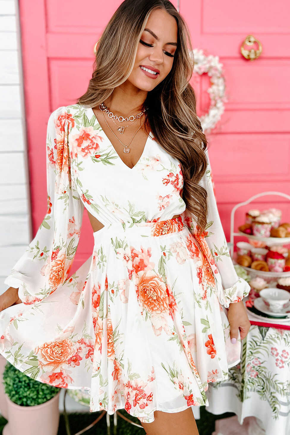 Long Sleeve Cut-out Floral Dress – ALELLY