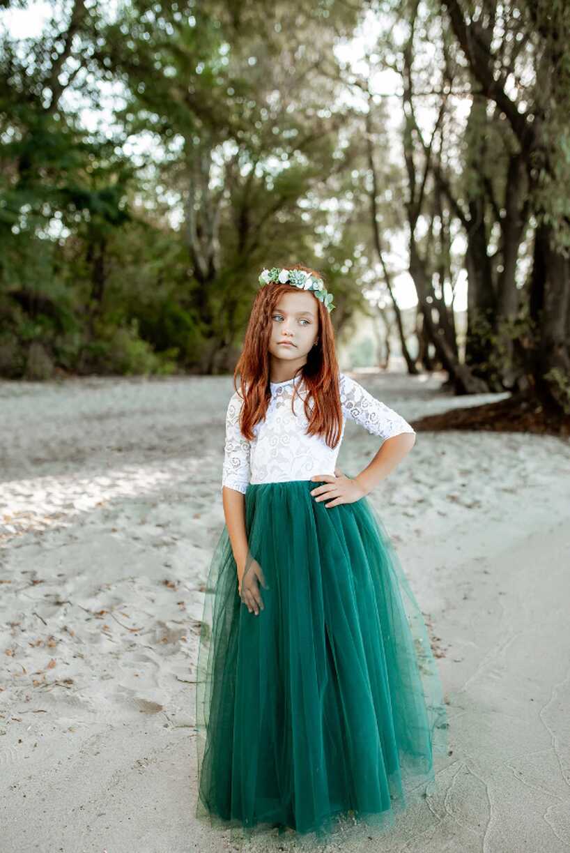 Long Sleeve Dark Green Flower Girl Dress – misaislestyle