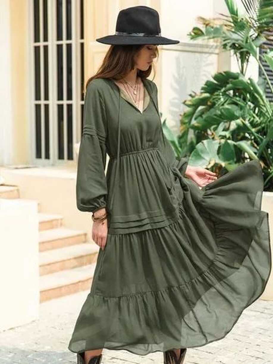 Long Sleeve Dress Checked Plaid Robe Maxi Beach Dress Summer ...