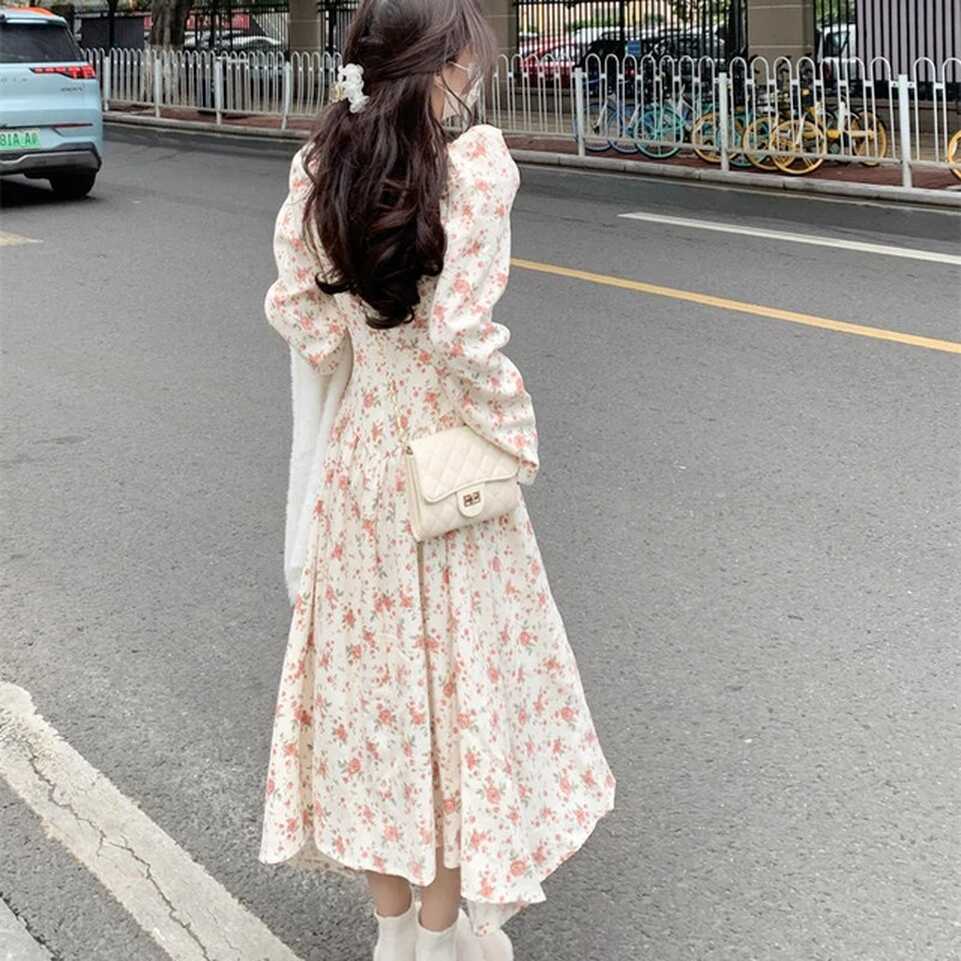 Long Sleeve Dress Women Elegant Fashion College Floral Korean ...