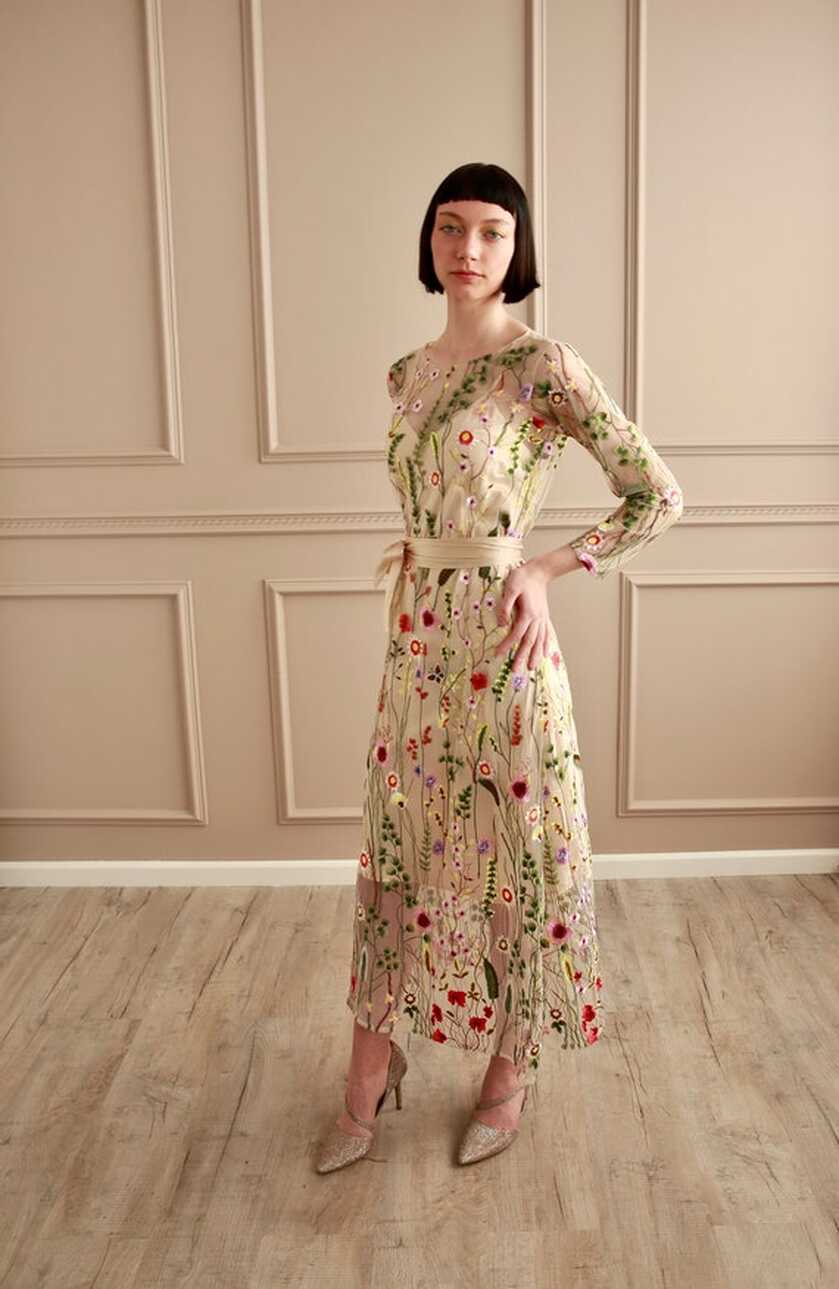 Long Sleeve Embroidered, Floral Dress - Etsy